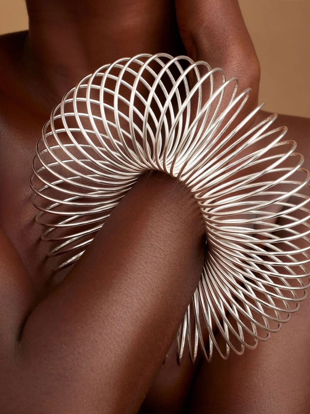 Khoi- Sculptural Silver Coil Bracelet - Contemporary Women's Bangle